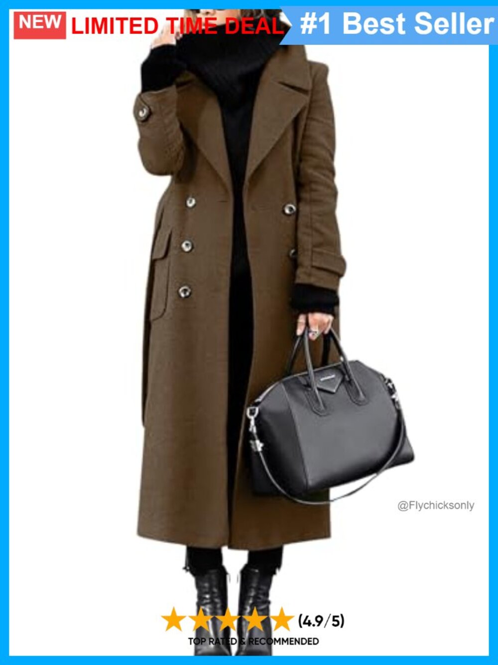 Wool Blend Midi Pea Coat Double Breasted Belted